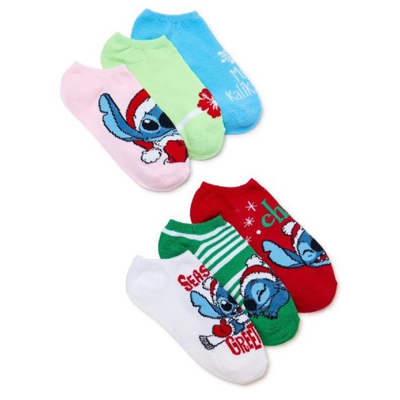 Lilo & Stitch Holiday No Show Socks, 6 Pairs, Sock Size 9-11, Shoe Size 4-10 NWT - Picture 1 of 3